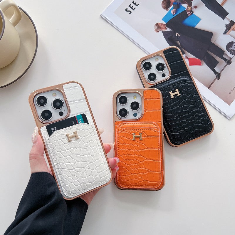 Pouzdro na iPhone H růžově zlaté z kůže