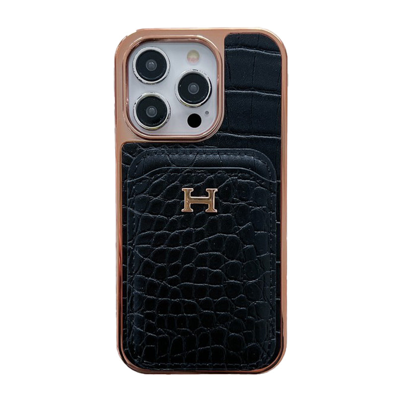 Pouzdro na iPhone H růžově zlaté z kůže