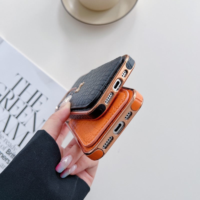 Pouzdro na iPhone H růžově zlaté z kůže