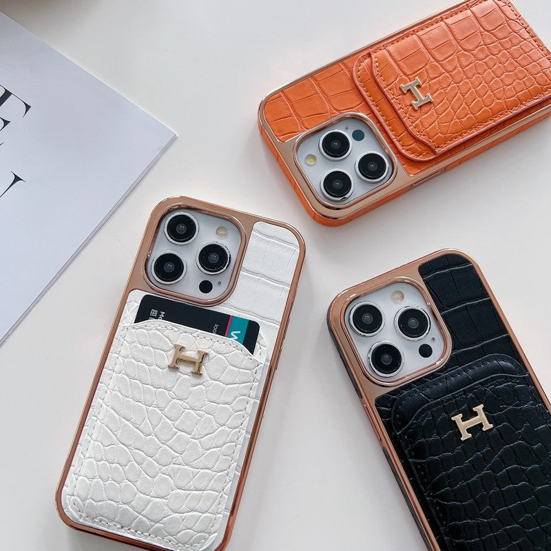 Pouzdro na iPhone H růžově zlaté z kůže