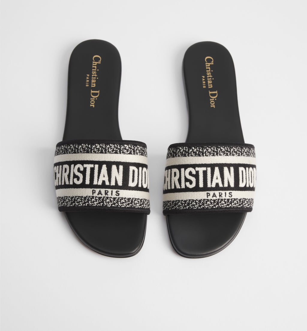 Black & White Embroidered Logo Slide Sandals