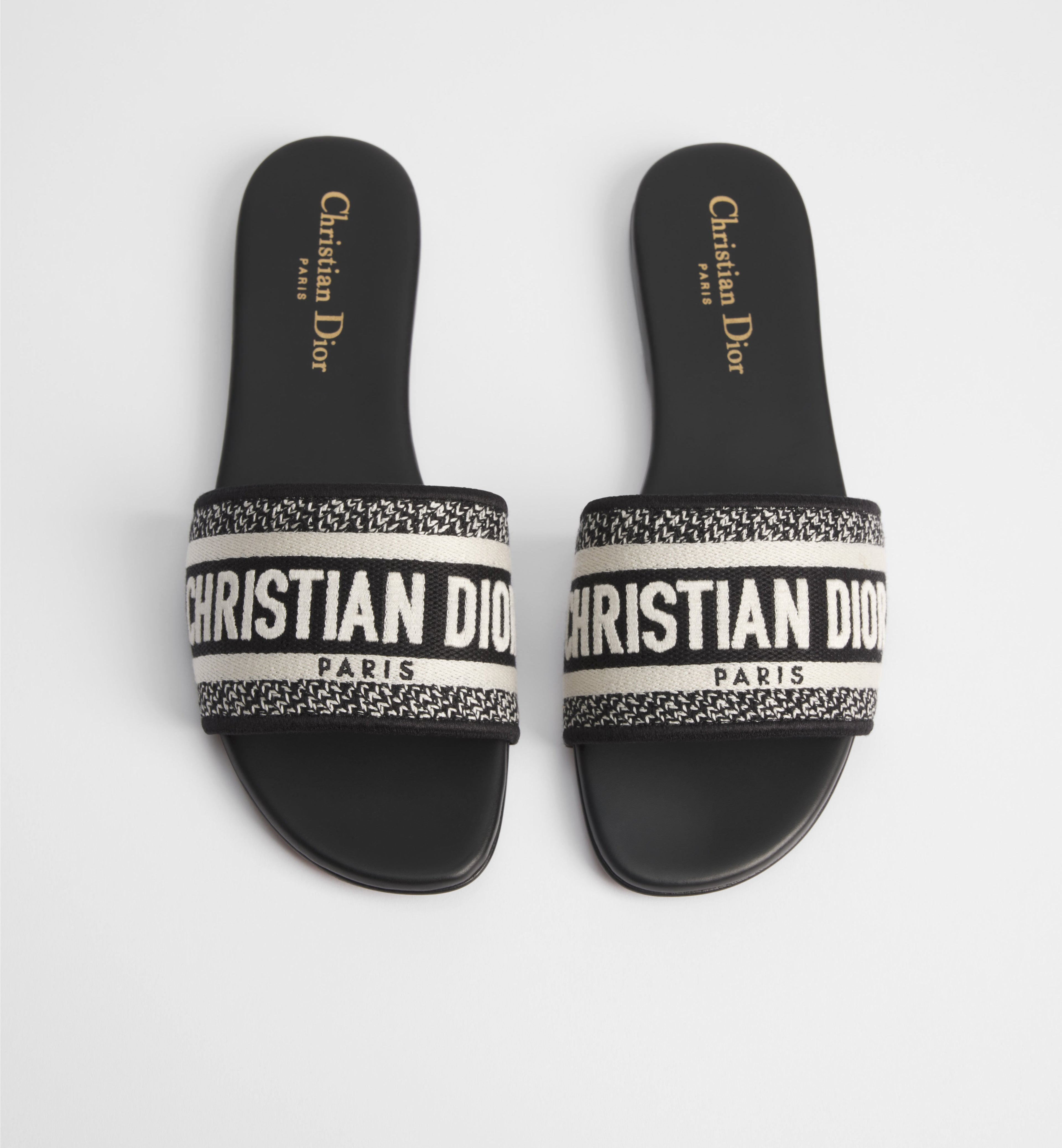 Black & White Embroidered Logo Slide Sandals
