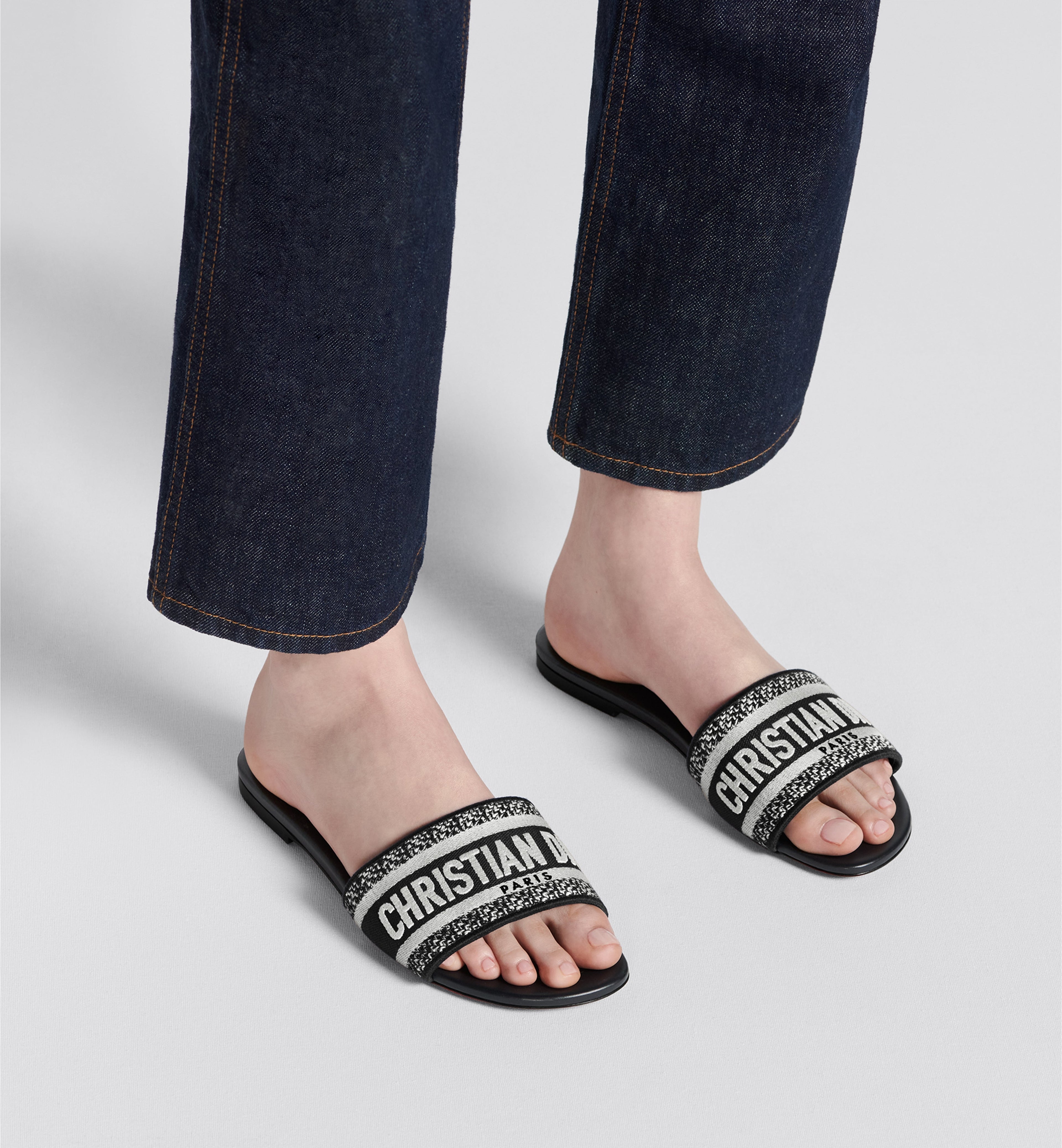 Black & White Embroidered Logo Slide Sandals