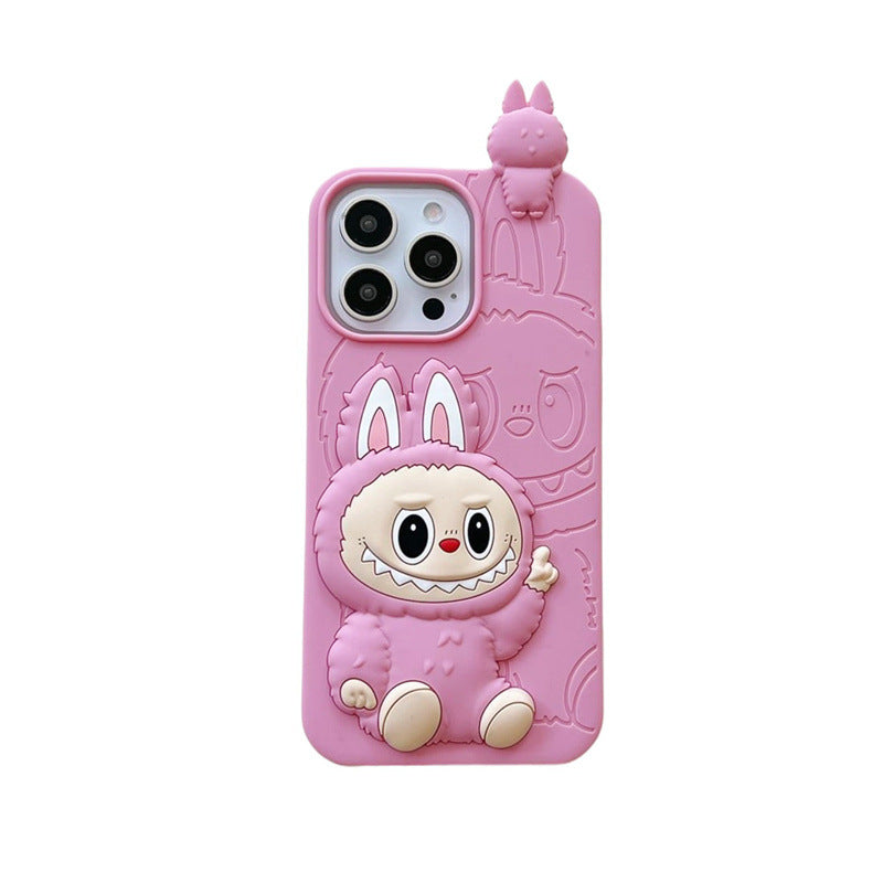 Coque en silicone 3D Labubu dessin animé mignon | Marron Rose - Coque iPhone
