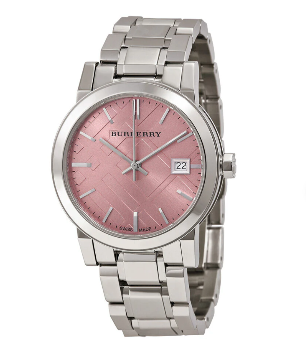Burberry Damen Uhr mit Check-Muster gestanzt, pink, 34 mm