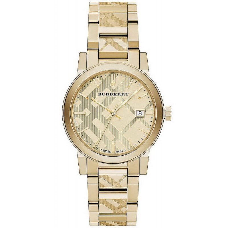 Hodinky Burberry The City rytý vzor zlaté 38mm