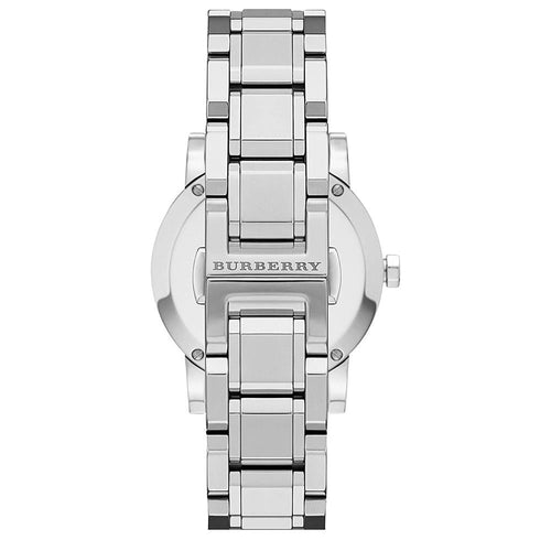 Montre Burberry pour femme en argent avec diamants, 34 mm