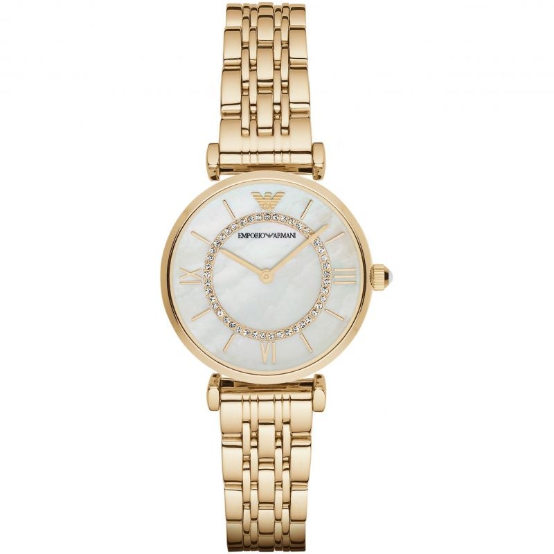 Emporio Armani Ladies Mother of Pearl Gold Watch