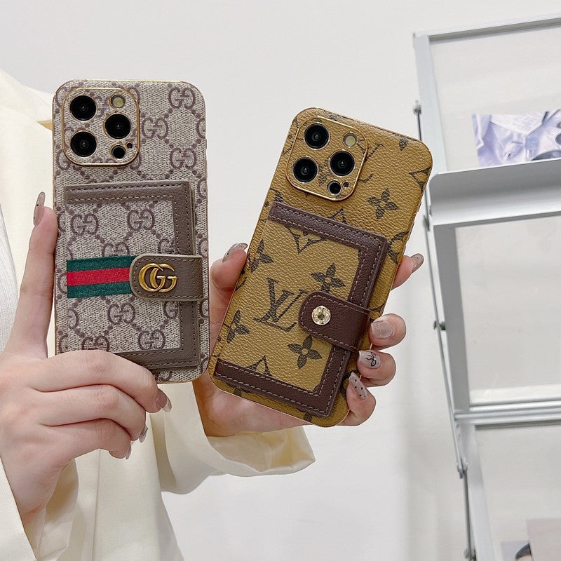 Luxusní klasické barevné pouzdro na iPhone s kapsou na karty