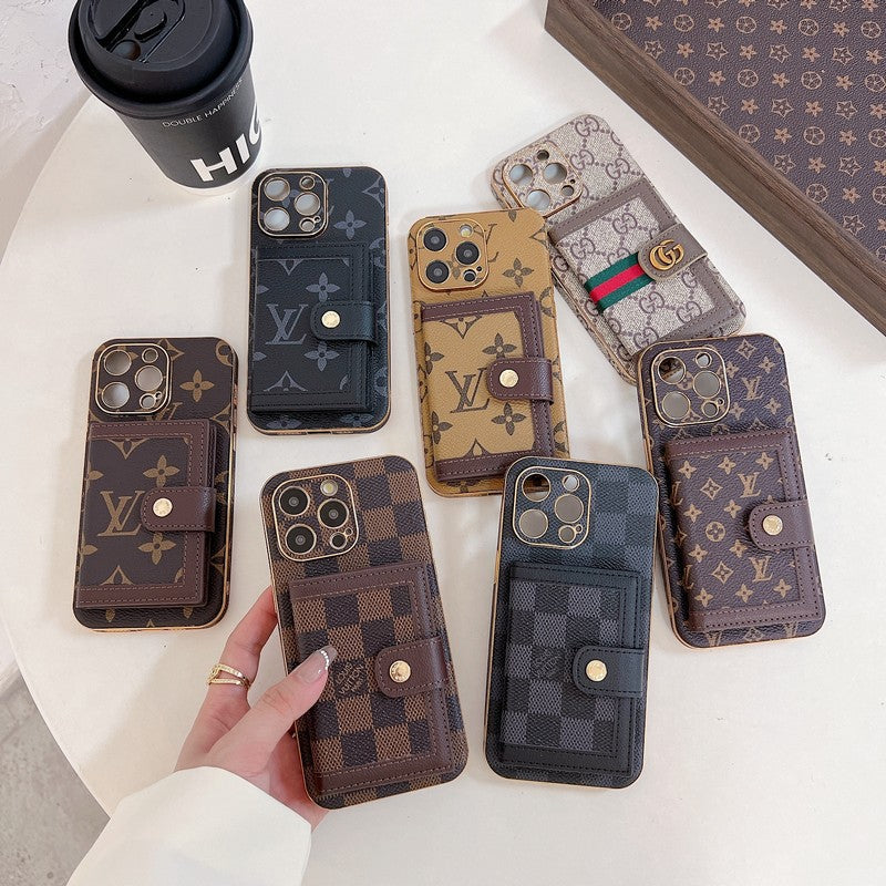Luxusní klasické barevné pouzdro na iPhone s kapsou na karty
