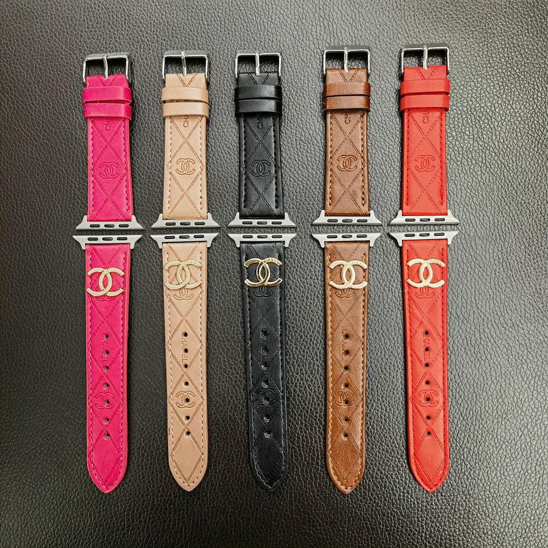Luxusní zlatý monogramový 3D ražený kožený řemínek na Apple Watch