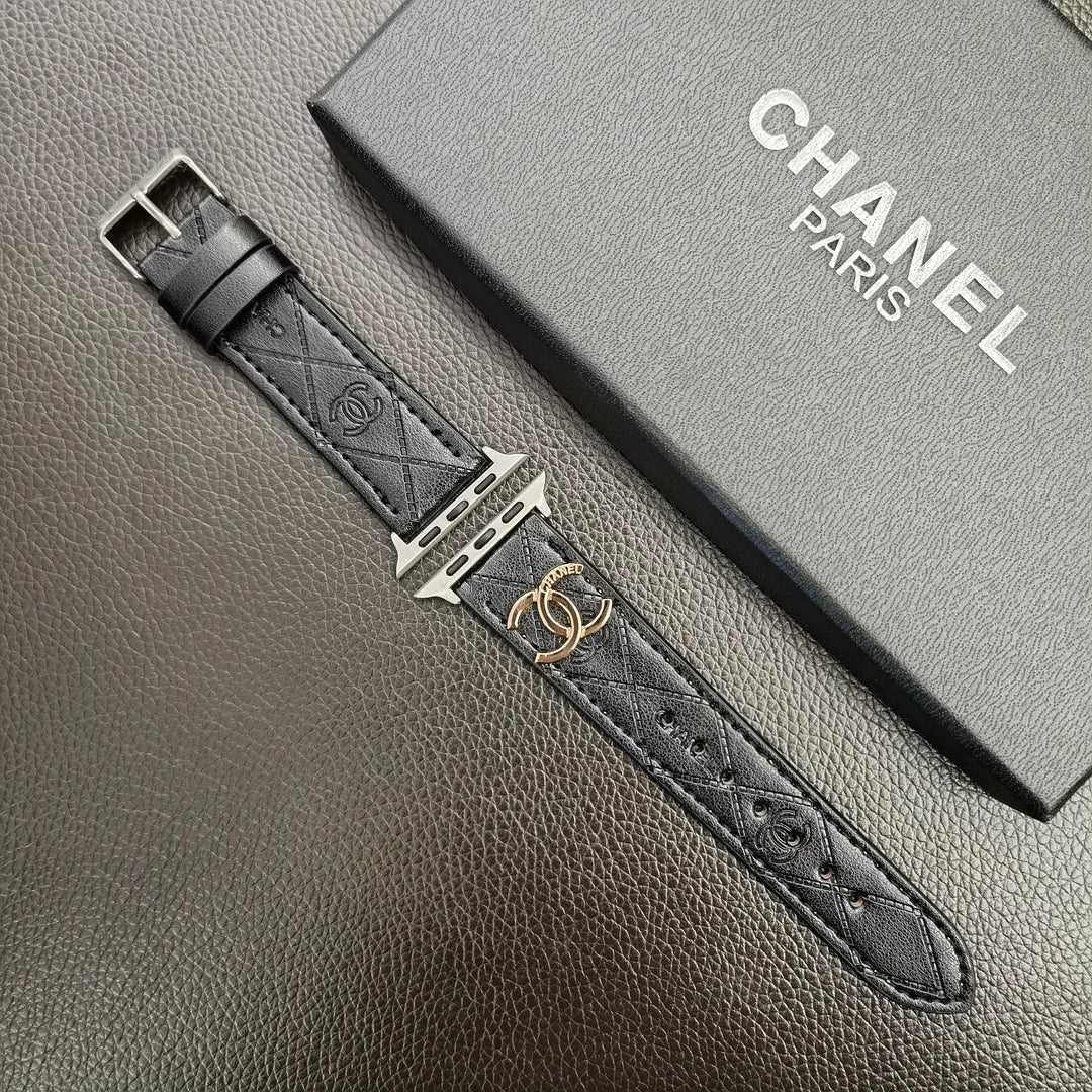 Luxusní zlatý monogramový 3D ražený kožený řemínek na Apple Watch