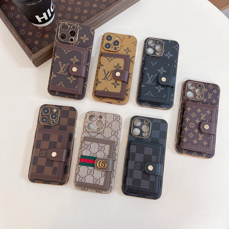 Luxusní klasické barevné pouzdro na iPhone s kapsou na karty