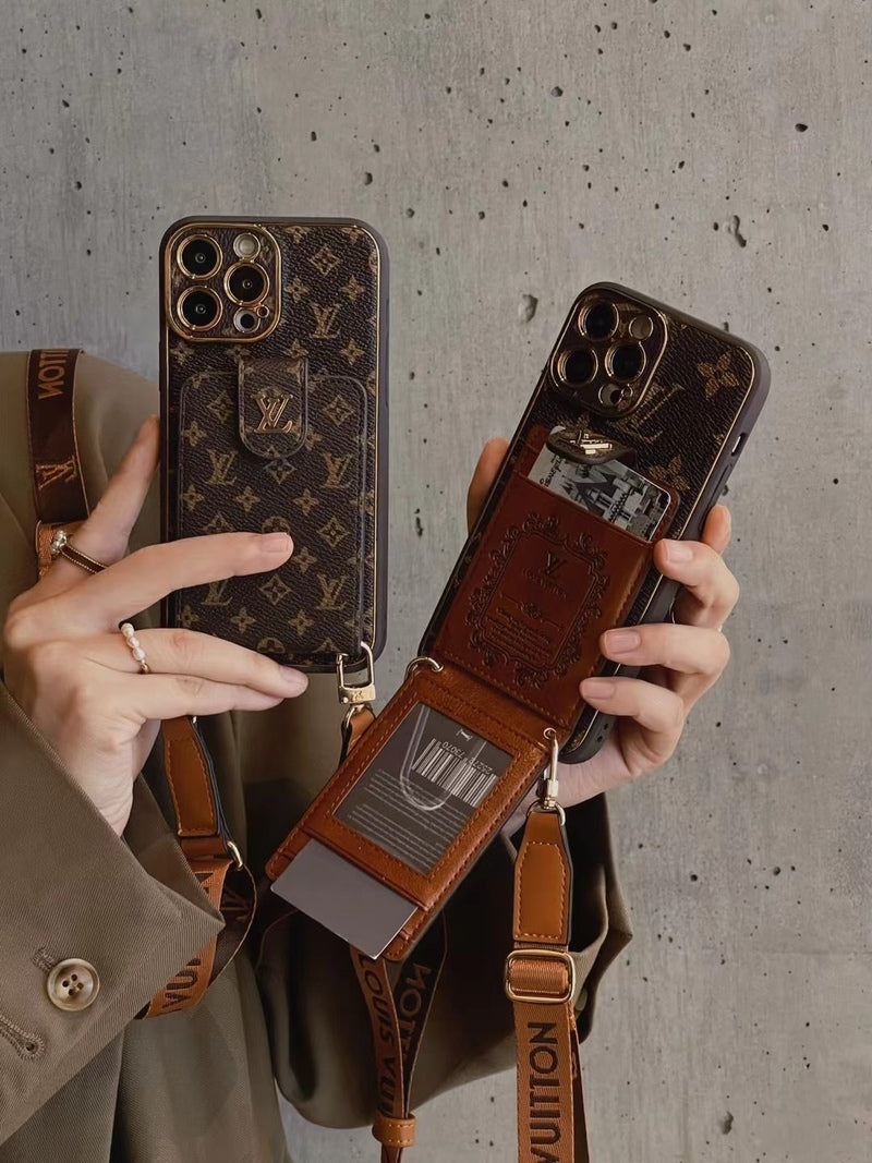 Pokročilé kožené pouzdro na iPhone s peněženkou a popruhem
