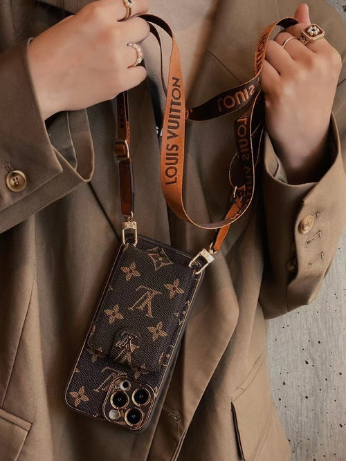 Étui iPhone en cuir avancé avec porte-cartes et dragonne