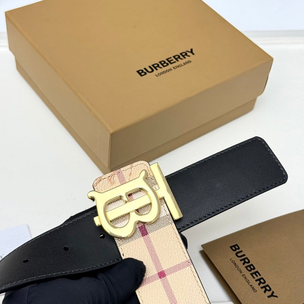 Pánský kožený opasek s přezkou TB Monogram / kostkovaný vzor