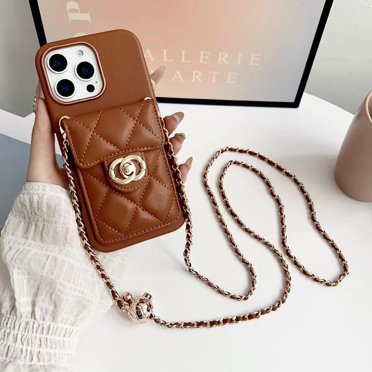 Pochette matelassée pour iPhone, avec chaîne et porte-cartes
