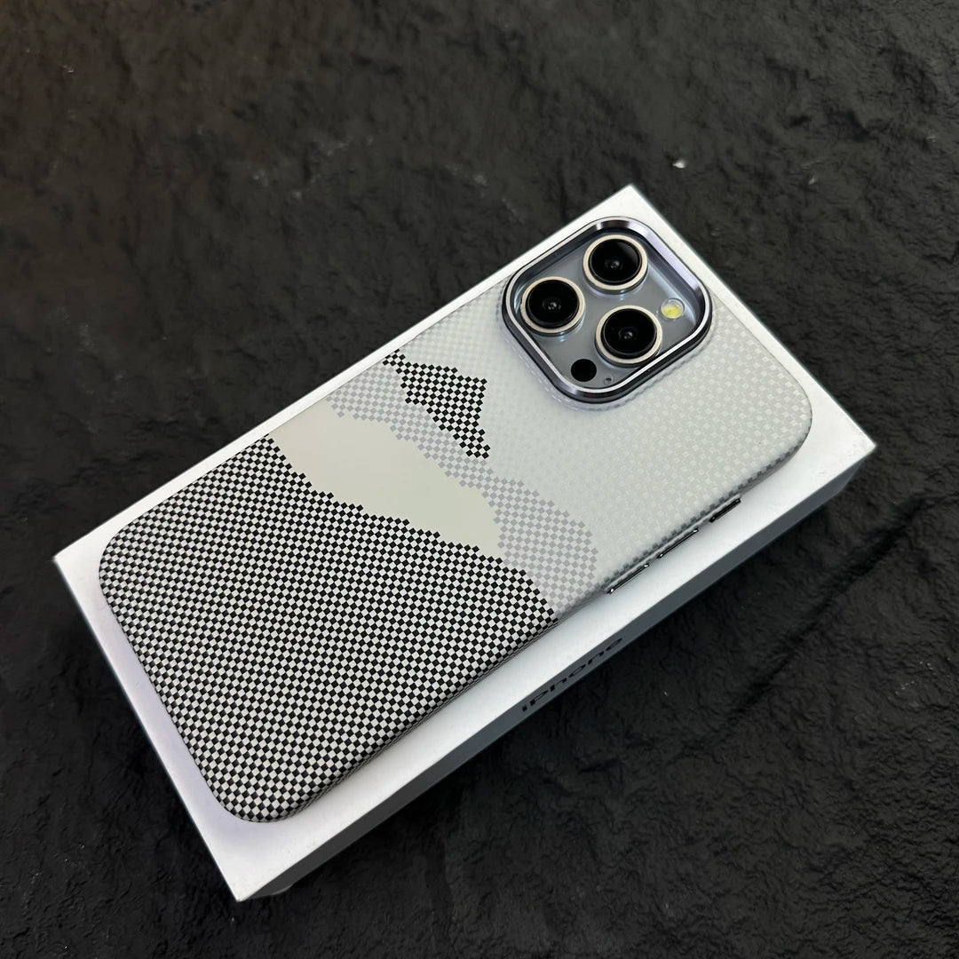 Coque de téléphone compatible MagSafe au design abstrait pixélisé