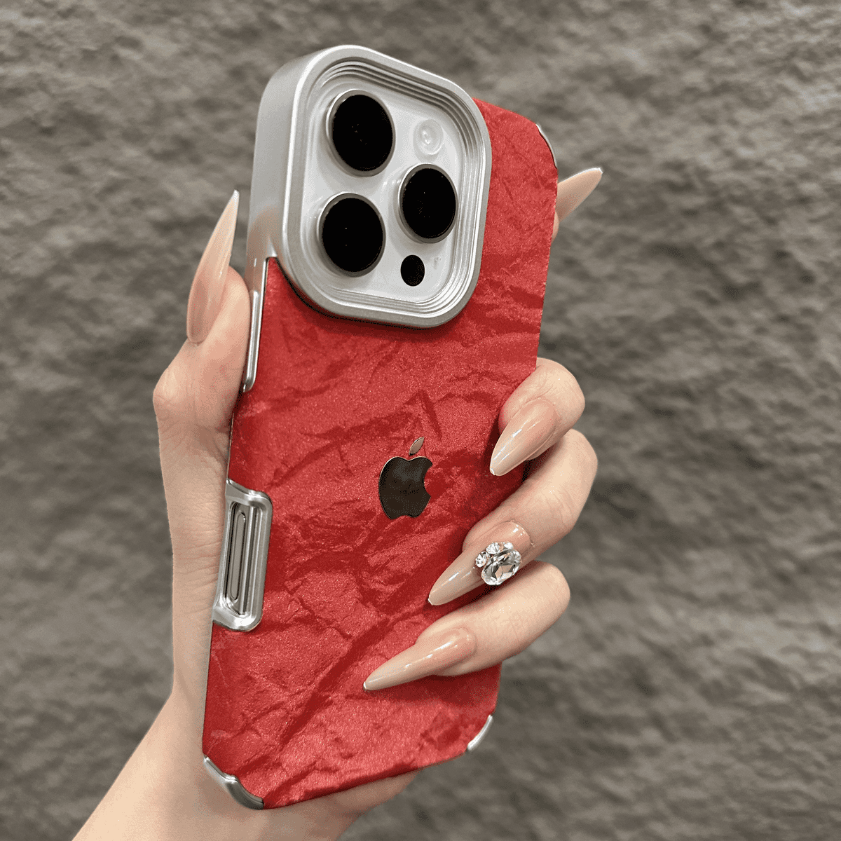 Coque iPhone Texture Neige Velours avec Cadre Électroplaqué
