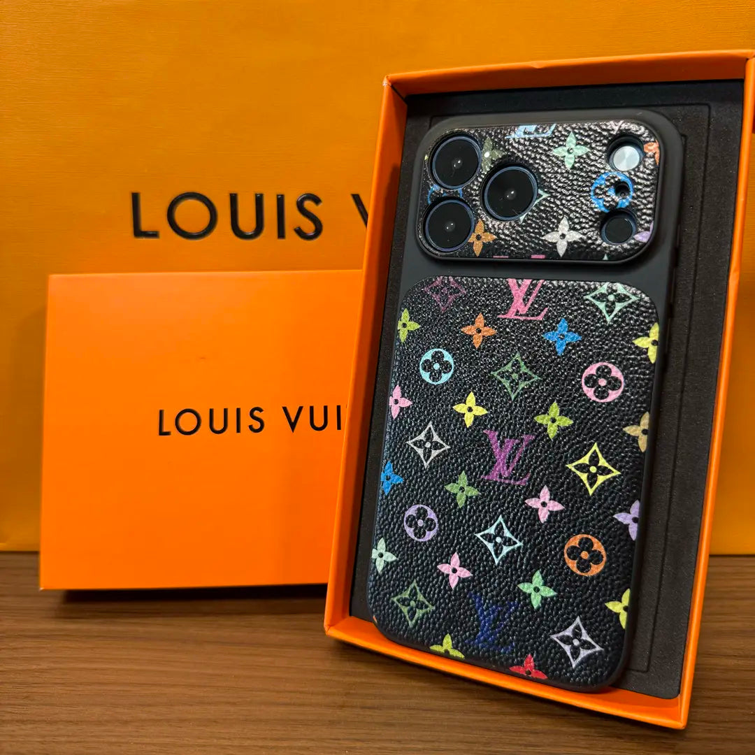 Étui iPhone de luxe multicolore avec monogramme
