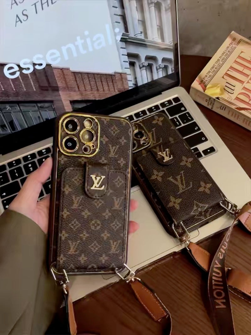 Pokročilé kožené pouzdro na iPhone s peněženkou a popruhem