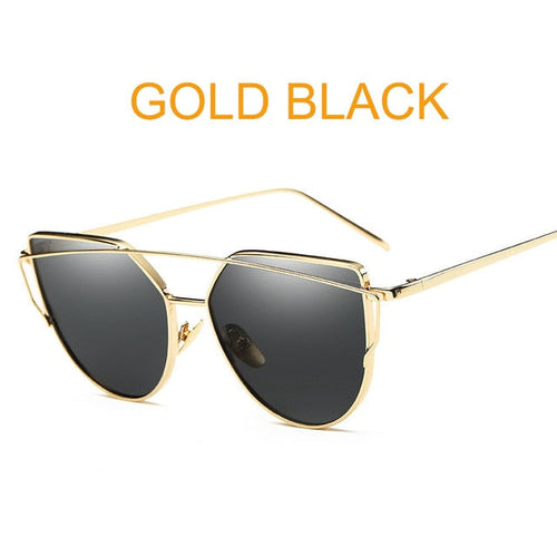 Lunettes de soleil œil de chat vintage de marque de créateur, or rose, miroir, pour femmes, monture métallique, verres plats réfléchissants, lunettes de soleil femme oculos
