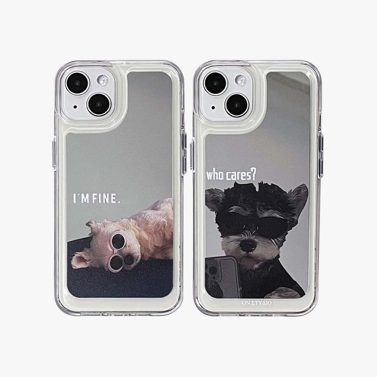 Zrcadlové pouzdro na iPhone | Pár psů Jsem v pohodě (Kup 2 a získej 50 % slevu na jedno)
